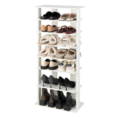 Costway 7 Tiers Double Shoe Rack Entryway Vertical Corner Shoe Stand For 14 Pairs-White - image 1