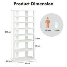 Costway 7 Tiers Double Shoe Rack Entryway Vertical Corner Shoe Stand For 14 Pairs-White - thumbnail 2