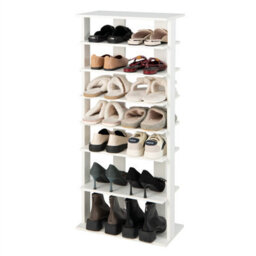 Costway 7 Tiers Double Shoe Rack Entryway Vertical Corner Shoe Stand For 14 Pairs-White - thumbnail 1