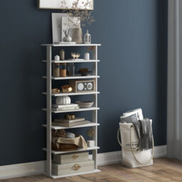 Costway 7 Tiers Double Shoe Rack Entryway Vertical Corner Shoe Stand For 14 Pairs-White - thumbnail 3