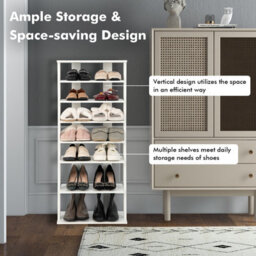Costway 7 Tiers Double Shoe Rack Entryway Vertical Corner Shoe Stand For 14 Pairs-White - thumbnail 5