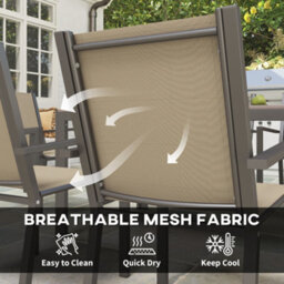 Outsunny Garden Dining Set For 6, Outdoor Dining Table And Chairs, Khaki - thumbnail 6