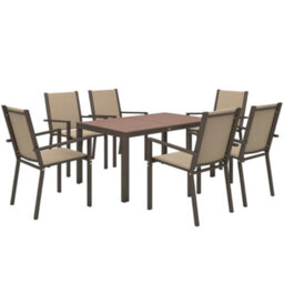 Outsunny Garden Dining Set For 6, Outdoor Dining Table And Chairs, Khaki - thumbnail 2