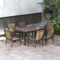 Outsunny Garden Dining Set For 6, Outdoor Dining Table And Chairs, Khaki - thumbnail 1