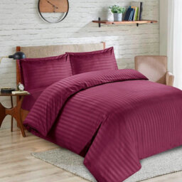 Casabella Satin Stripe Duvet Cover Sets, Double Burgundy Bedding With Satin Stripes, Double Duvet Set & Pillowcases - thumbnail 2