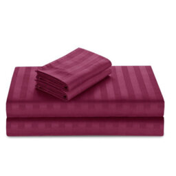Casabella Satin Stripe Duvet Cover Sets, Double Burgundy Bedding With Satin Stripes, Double Duvet Set & Pillowcases - thumbnail 5