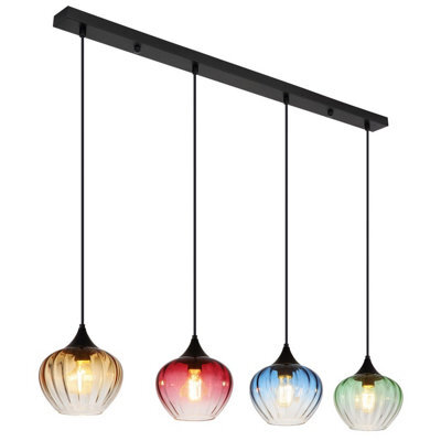 Luminosa Lighting Luminosa Sander Bar Pendant Ceiling Light Matt Black Blending Glass Shade 4X E27 - image 1