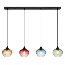 Luminosa Lighting Luminosa Sander Bar Pendant Ceiling Light Matt Black Blending Glass Shade 4X E27 - thumbnail 3