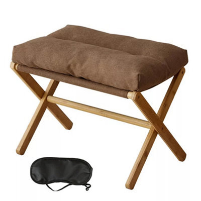 Padded Folding Bamboo Footstool / Pouffe (Brown/grey/white) - Under Desk - image 1