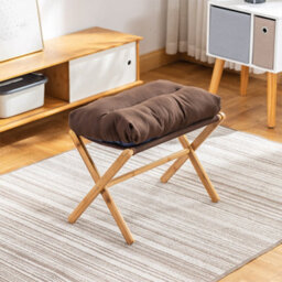 Padded Folding Bamboo Footstool / Pouffe (Brown/grey/white) - Under Desk - thumbnail 4