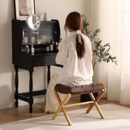 Padded Folding Bamboo Footstool / Pouffe (Brown/grey/white) - Under Desk - thumbnail 3