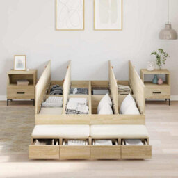 Berkfield Modern Storage Bed Frame Sonoma Oak 120X190 Cm - thumbnail 4
