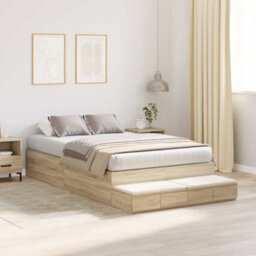 Berkfield Modern Storage Bed Frame Sonoma Oak 120X190 Cm - thumbnail 5