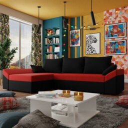 Dante L Modern Corner Sofa Bed Universal L Shape Couch With Guest Sleep Function Storage Durable Fabric Black And Red - thumbnail 2