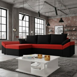 Dante L Modern Corner Sofa Bed Universal L Shape Couch With Guest Sleep Function Storage Durable Fabric Black And Red - thumbnail 1