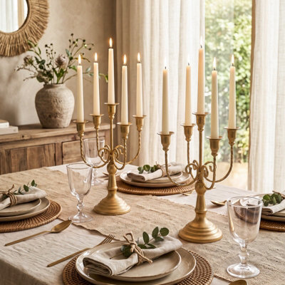 Living And Home 2 Pack Golden 5 Arm Vintage Candelabra Iron Candle Holders For Taper Candles Wedding Table Centerpiece - image 1