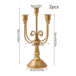 Living And Home 2 Pack Golden 5 Arm Vintage Candelabra Iron Candle Holders For Taper Candles Wedding Table Centerpiece - thumbnail 9