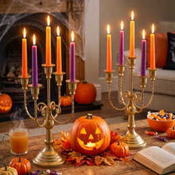Living And Home 2 Pack Golden 5 Arm Vintage Candelabra Iron Candle Holders For Taper Candles Wedding Table Centerpiece - thumbnail 2