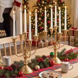 Living And Home 2 Pack Golden 5 Arm Vintage Candelabra Iron Candle Holders For Taper Candles Wedding Table Centerpiece - thumbnail 3