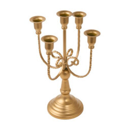 Living And Home 2 Pack Golden 5 Arm Vintage Candelabra Iron Candle Holders For Taper Candles Wedding Table Centerpiece - thumbnail 6