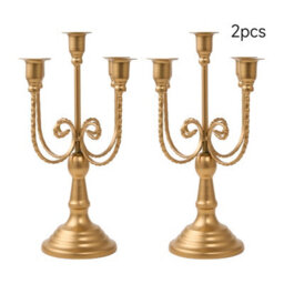 Living And Home 2 Pack Golden 5 Arm Vintage Candelabra Iron Candle Holders For Taper Candles Wedding Table Centerpiece - thumbnail 4