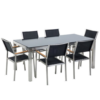 Beliani Garden Dining Set 6 Seater Grosseto Tempered Glass Black - image 1