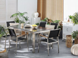 Beliani Garden Dining Set 6 Seater Grosseto Tempered Glass Black - thumbnail 2