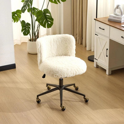 White Fluffy Desk Chair Faux Fur Home Office Chair With Wheels Vanity Chair - image 1