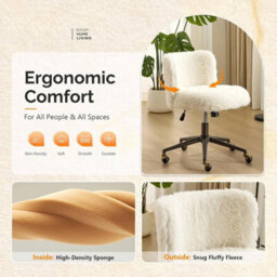 White Fluffy Desk Chair Faux Fur Home Office Chair With Wheels Vanity Chair - thumbnail 5
