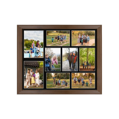 AK Frames 20X16 Walnut Classic Multi Photo Frame With Black Mount - Holds 9 Apertures (2X) 7X5, (7X) 6X4 Photos - image 1