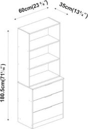 Urbn-Living Urbnliving Height 180Cm Grey Drawers & White Bookcase 60Cm Width 3 Tier Wooden Storage Chest Cabinet & Display Bookcase Shelving - thumbnail 2