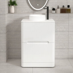 Royal Bathrooms Venice 600mm Gloss White Freestanding Bathroom Countertop Vanity Unit 2 Drawer With Round Basin - thumbnail 1