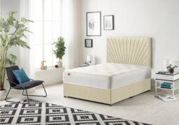 "Somnior Beds Platinum Divan Bed Set With Mattress & 30"" Headboard - Linen Fabric, Beige, 4Ft6 Double"