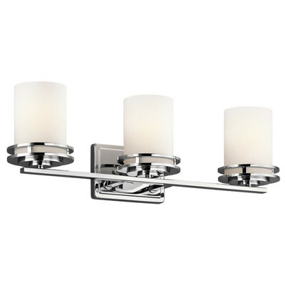 Stylish Ip44 3-Bulb Wall Light With Satin Etched Opal Glass And Polished Chrome Finish
