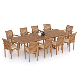 Eterna Madrid Teak Garden Outdoor Dining Table & 10 Seat Chair Set - With Green Cushions - thumbnail 5