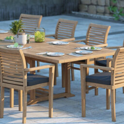 Eterna Madrid Teak Garden Outdoor Dining Table & 10 Seat Chair Set - With Green Cushions - thumbnail 1