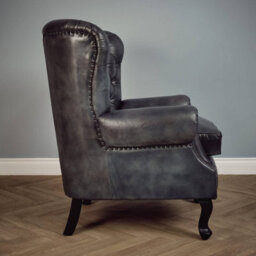 Elm Home And Products Real Genuine Leather High Back Wing Accent Arm Chair Queen Anne Grey 104Cm High X 85Cm Wide X 88Cm Deep - thumbnail 3