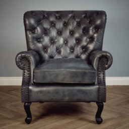 Elm Home And Products Real Genuine Leather High Back Wing Accent Arm Chair Queen Anne Grey 104Cm High X 85Cm Wide X 88Cm Deep - thumbnail 2