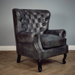Elm Home And Products Real Genuine Leather High Back Wing Accent Arm Chair Queen Anne Grey 104Cm High X 85Cm Wide X 88Cm Deep
