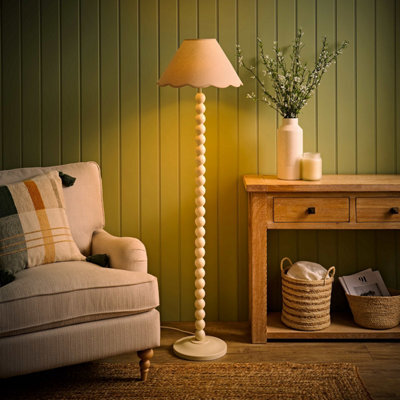 Valuelights Bobbin Natural Trim Linen Shade Cream Bobble Floor Lamp With Bulb - image 1