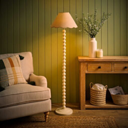 Valuelights Bobbin Natural Trim Linen Shade Cream Bobble Floor Lamp With Bulb