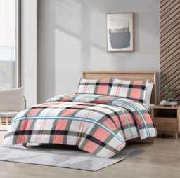 Homes & Linen Remi Check Pink Duvet Cover Set Polycotton With Pillowcases Soft Breathable Reversible