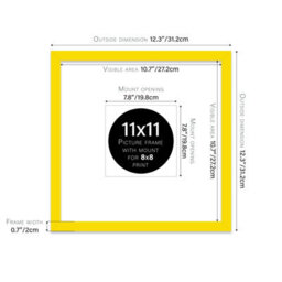 "11X11"" Yellow Picture Frame - 11X11"" Square Frame With 8X8"" Mount For 11X11""/8X8"" Pictures Vintage Style Photo Display, 1 Pack" - thumbnail 2