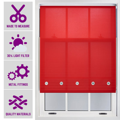 Red Daylight Roller Blind With Chrome Round Eyelets And Metal Fittings Cut To Size By Furnished - (W)150Cm X (L)210Cm