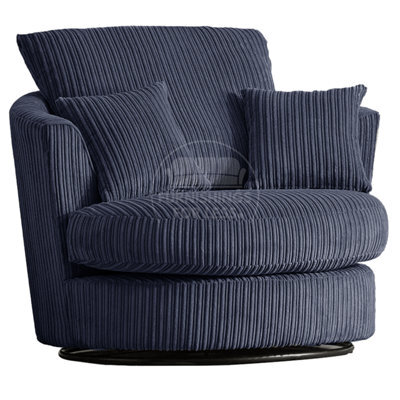 Furnishings For Less UK Luxor Jumbo Cord Navy Blue Fabric Single Seater 360 Degree Swivel Chair Sofa Accessory - image 1
