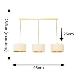 Valuelights Reni Natural & Gold Drum Shade 3 Drop Bar Brushed Gold Diner Ceiling Light - thumbnail 8
