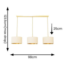 Valuelights Reni Natural & Gold Drum Shade 3 Drop Bar Brushed Gold Diner Ceiling Light - thumbnail 6