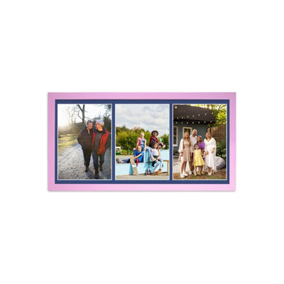 AK Frames 16X8 White Sleek Multi Photo Frame With Blue Mount - Holds 3 Apertures (3X) 7X5 Photos - image 1