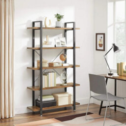 Rustic Brown & Black 5-Tier Bookcase For Modern Interiors - 177.5 Cm High - thumbnail 1