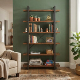 Rustic Brown & Black 5-Tier Bookcase For Modern Interiors - 177.5 Cm High - thumbnail 5